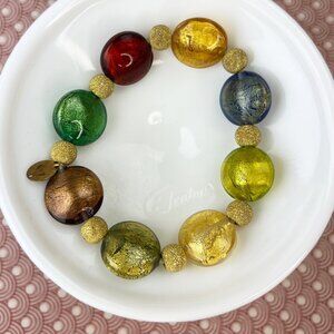 Antica Murrina Murano Glass Bead Stretch Bracelet, Venice Italy, 925